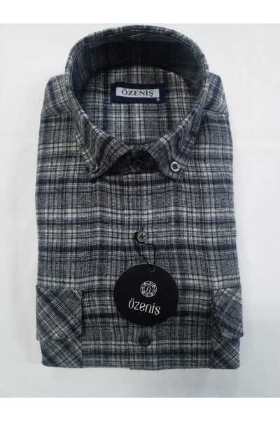 Özeniş Çift Cepli Kapaklı Kareli Kışlık Melanj Gömlek