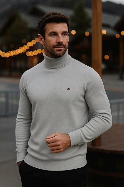 comstar Men's Casual Slim Fit Gray Full Turtleneck Sweater