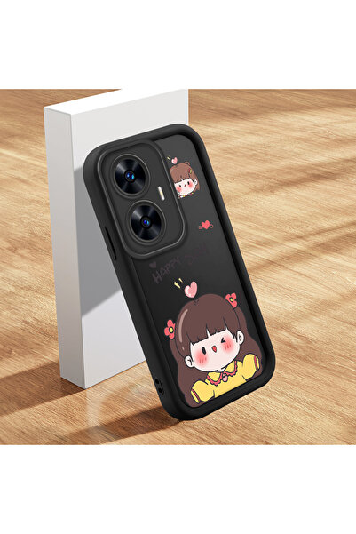 ucuc حافظة سيليكون سوداء متوافقة مع هاتف Realme C55 مقاومة للصدمات وذات نمط لطيف