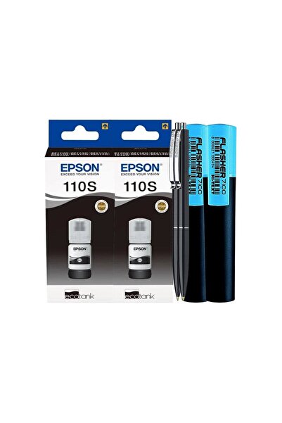 EPSON Ink Bottle Set (110S) Original C13T01L14A 2x40ml, Black-2xPix XBall and 2xTextmarker Flash