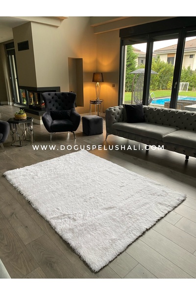Doğuş Peluş Halı Tavşan Beyaz Yumuşak Dokulu Peluş Halı Dikdörtgen