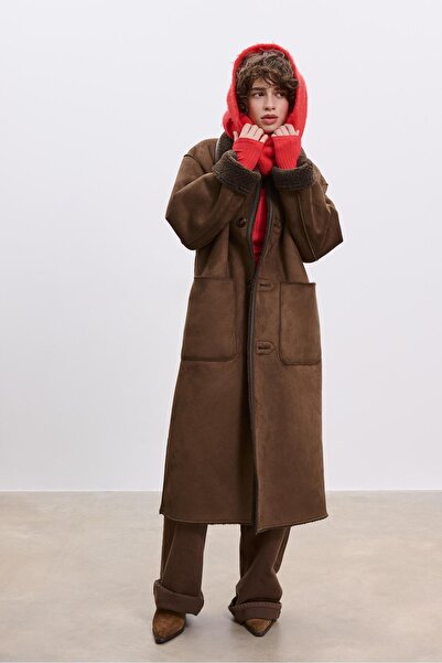 Stradivarius Çift taraflı uzun içi kürklü kaban