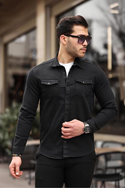 Pobudo Snap Button Anthracite Color Men's Denim Shirt