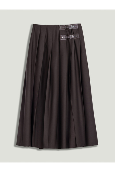 Nocturne Kemer Detaylı Pileli Midi Etek