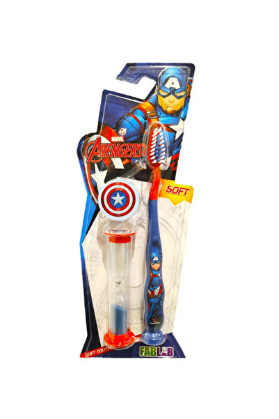 Fab lab فرشاة أسنان مارفل للأطفال فائقة النعومة مع غطاء صحي وساعة رمل للأولاد