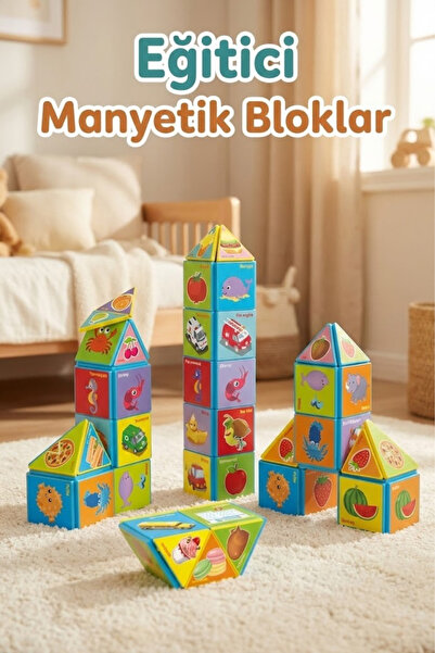 craftivio Eğitici Manyetik Bloklar 18 Parça - Mıknatıslı Zeka Küpleri - Monte...