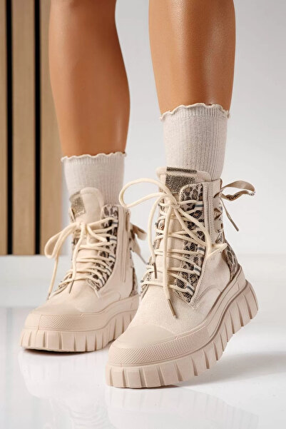 Zaira Ghete dama captusite bej din piele ecologica intoarsa Gloria #22921 - 40