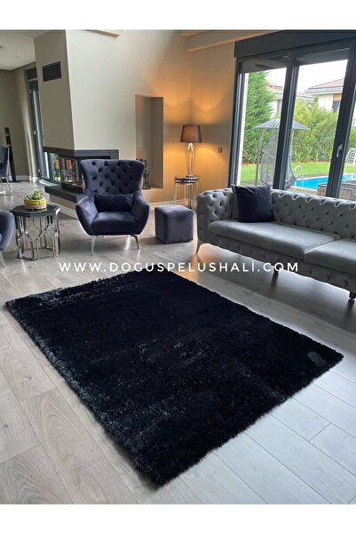 Doğuş Peluş Halı Tavşan Siyah Yumuşak Dokulu Peluş Halı Dikdörtgen