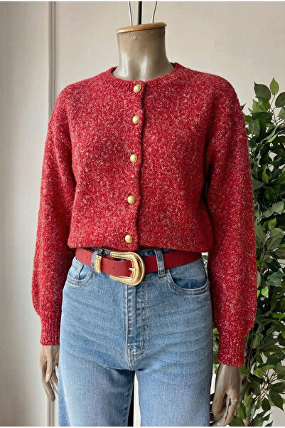 FEMELLE Red Knitwear Cardigan with Gold Button Detail Standard Size