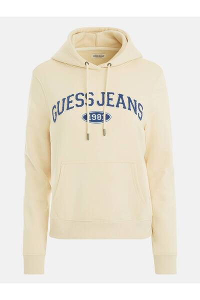 Guess Bej Kadın Kapüşon Yaka Normal Kalıp Desenli Sweatshirt GJ HOOD REG J - ORGANIC CO/PL
