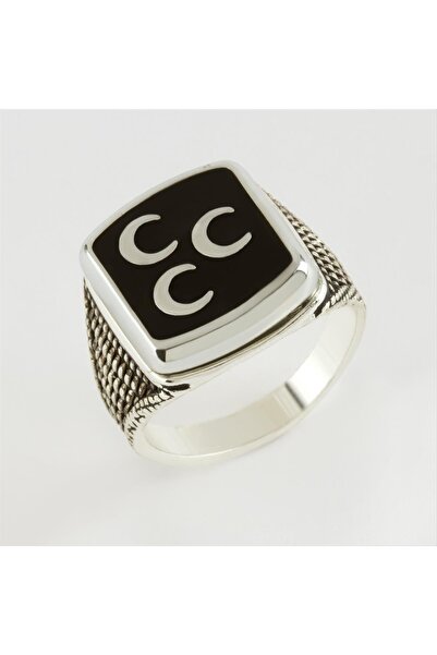 2K Bijuteri 3 خاتم رجالي معدني على شكل هلال