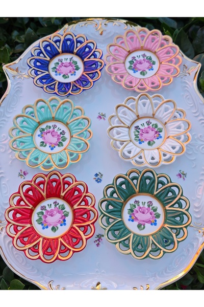 manushum El Boyama Papatya Porselen Çay Tabağı 6 Lı Set-renkli