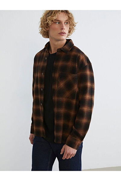 LC Waikiki Brown Regular Fit Wool Blend Plaid Men's Shirt Jacket