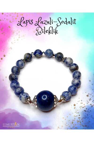 Orijinal Lapis Lazuli & Sodalit Unisex Tasarım Enerji Bilekliği