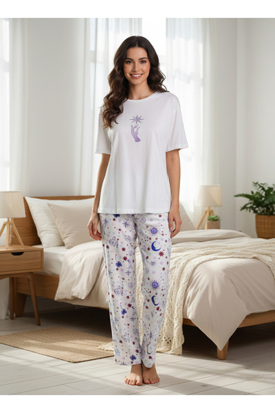 Laperissa Combed Cotton Galaxy Patterned Pajama Set – Comfortable Fit, Soft T...