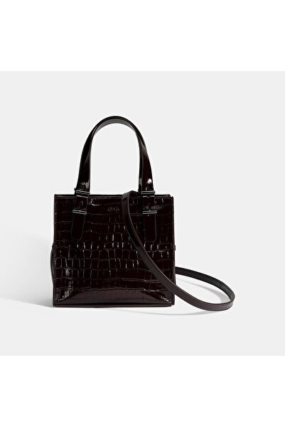 Desa Kadın Bordo Kroko Baskılı Rugan Deri El Çantası