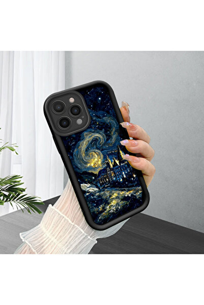 ucuc حافظة سيليكون سوداء متوافقة مع هاتف iPhone 15 Pro Max بنمط السماء الساحرة