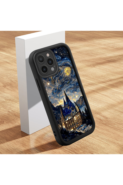 ucuc حافظة سيليكون سوداء متوافقة مع هاتف iPhone 14 Pro Max بنمط السماء الساحر