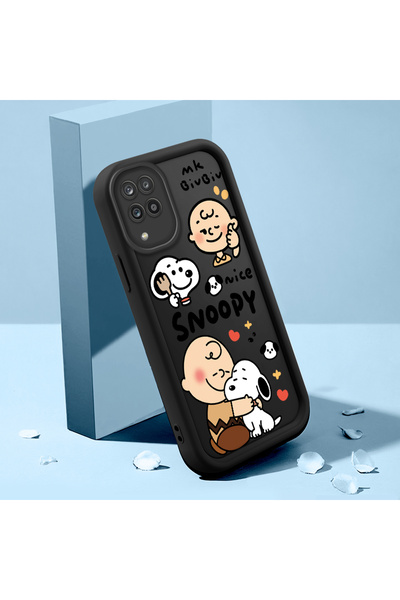 ucuc Samsung Galaxy M12/A12 Uyumlu Siyah Silikon Karikatür Kılıf Darbe Koruma