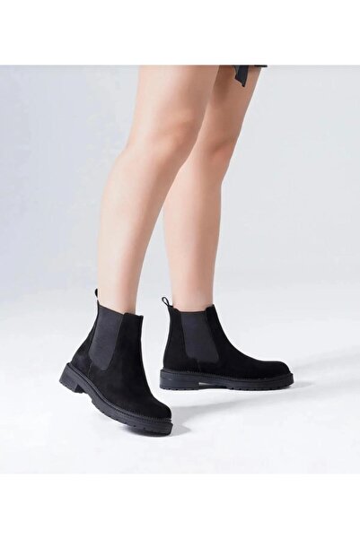 Laura 35-43 Hakiki Deri Kadın Nubuk Yanı Lastikli Rahat Kışlık Bot