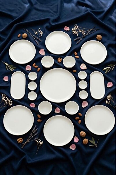 Atbyhome by Bambum Alpin 19 Parça Porselen Kahvaltı Takımı Kahvaltı Seti Kahvaltılık- Sunum Seti