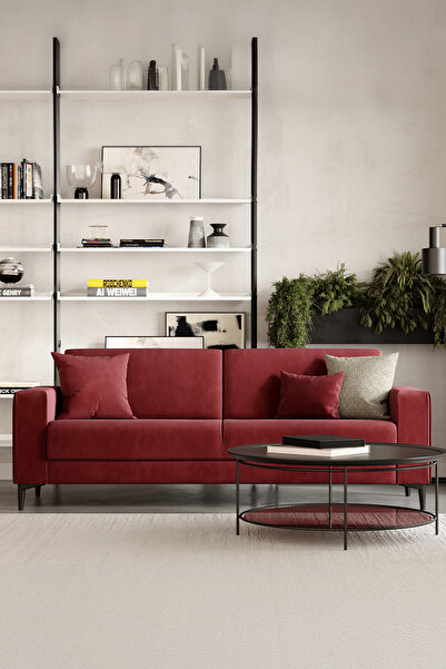 Enza Home Briza Plus Kadife Dokulu, 3'lü Yataklı Koltuk - Koyu Pembe