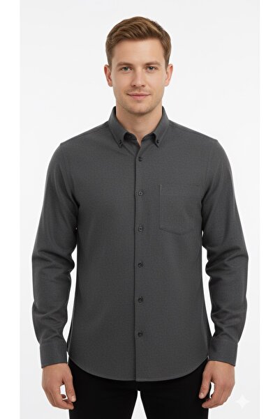ModaPlaza Men's Plain Classic Flamel Shirt 8021