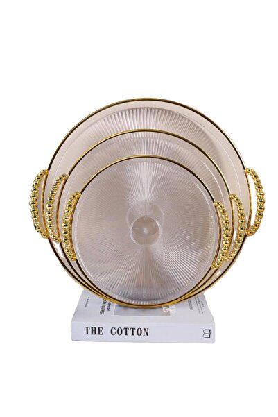 genric طقم صوانى تقديم مكون من 3 قطع مصنوع من الاكريليك بمقابض ذهبية 00365