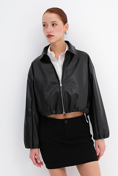 Addax Faux Leather Zippered Bomber Jacket C17761