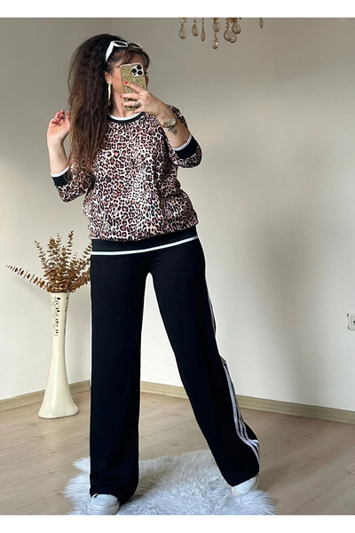 AZRA BUTİK Ribbed Leopard Patterned Suit