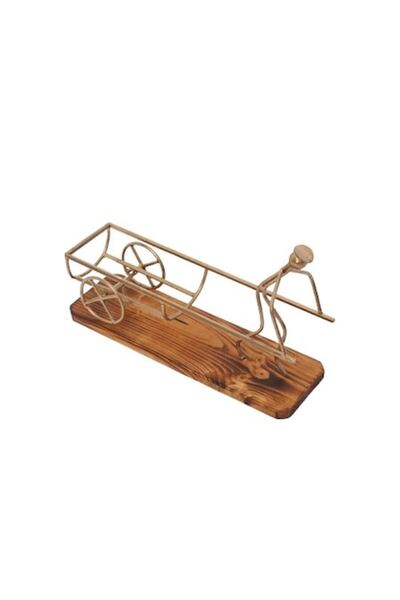 OEM Carry-on Bottle Holder, Treated Fir Wood with Iron Elements, Gold, 40x12x25 cm