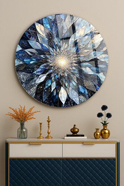 TAULART FLORI DE CRYSTAL ALBASTRU CIRCUL ABSTRACT DESIGN MODERN TABLA DE STIC...