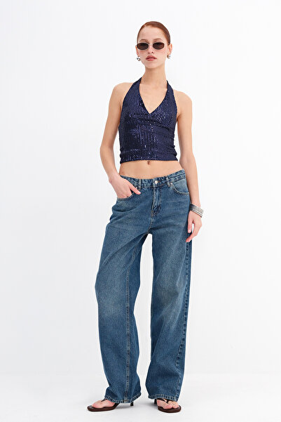 Addax Halter Neck Sequined Blouse B17748