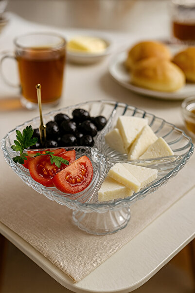 Gülümseten Avm طبق تقديم زجاجي بأربعة أقسام |   طبق تقديم الفواكه والحلويات ووجبات الإفطار بتصميم أنيق