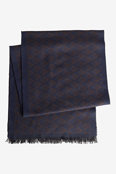 ALTINYILDIZ CLASSICS Men's Navy Blue-Brown Soft Textured Warm Patterned Scarf