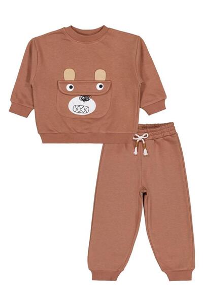 Civil Boys Pocket Bear Embroidered 2-5 Years Old Tracksuit Set - Brown 3-4 Ye...