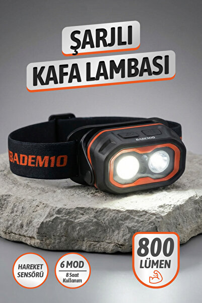 Badem10 Şarjlı Kafa Lambası 800 Lümen 6 Farklı Mod Bahçe Sulama Tamirat ve Ka...