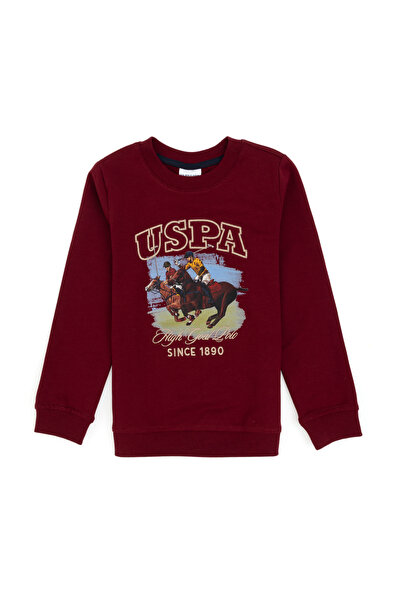 U.S. Polo Assn. سويت شيرت برقبة دائرية رفيعة للأولاد باللون العنابي 50308560-...