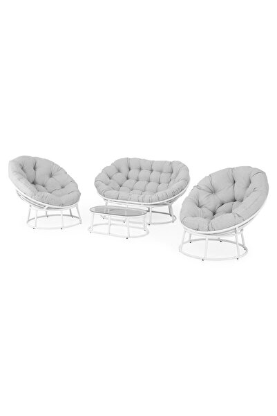 Maison Mex Set of 2 armchairs, sofa and garden/terrace table, PAPASANS, white/gray