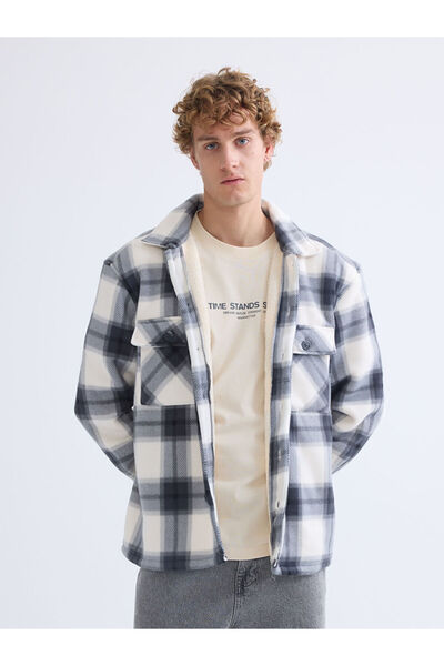 LC Waikiki MG TRENDEN Gri Rahat Kalıp Uzun Kollu Ekose Erkek Gömlek Ceket