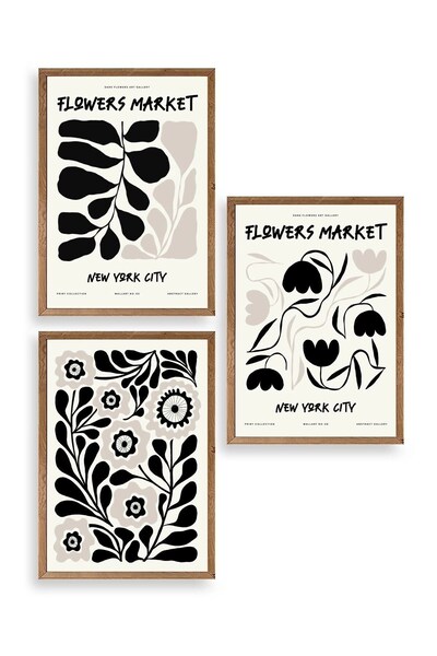 CT STONES Flower Market Triple Wooden Framed Table