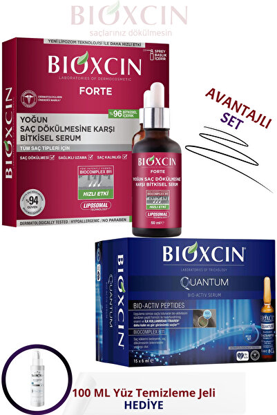 Bioxcin Forte Intensive Anti-Hair Loss Serum (3X50Ml) and (Volumizing Quantum Serum 15X6Ml) + Gel Gift