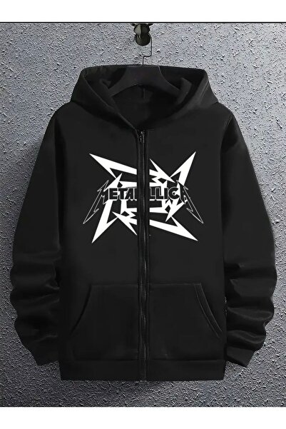 Oceanwear Metallica Rock Printed Straight Zippered Hooded Sweatshirt Unisex C...