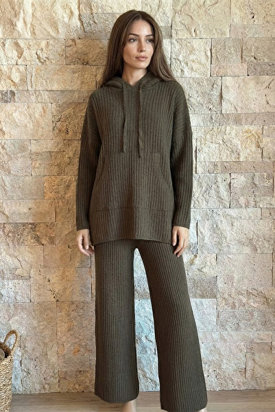 Hatun Atila Hatunatila Corded Fabric Knitwear Set Khaki - 7744