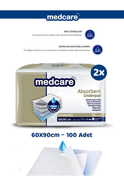 MEDCARE Yatak Koruyucu Örtü 60x90 - Underpad - Kedi Köpek Çiş Eğitim Pedi 100'lü (50x2pk)