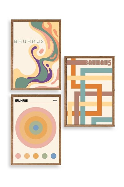 CT STONES Bauhaus Triple Wooden Framed Table