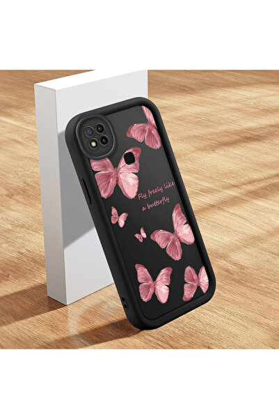 ucuc Xiaomi Xiaomi Redmi 9C Uyumlu Siyah Silikon Kelebek Desen Darbe Koruma K...