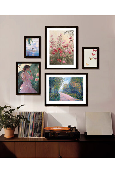 Vetro Design Pastel Bahçe Çerçeveli Tablo Set