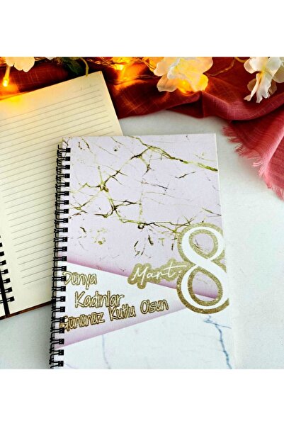 CT STONES Women's Day Pink Gold Marble Pattern Printed Wooden Notebook