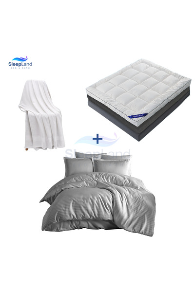 SLEEPLAND بكج لباد فندقي ارتفاع 14 سم مع منشفة استحمام قطن مع مفرش فندقي لون ...